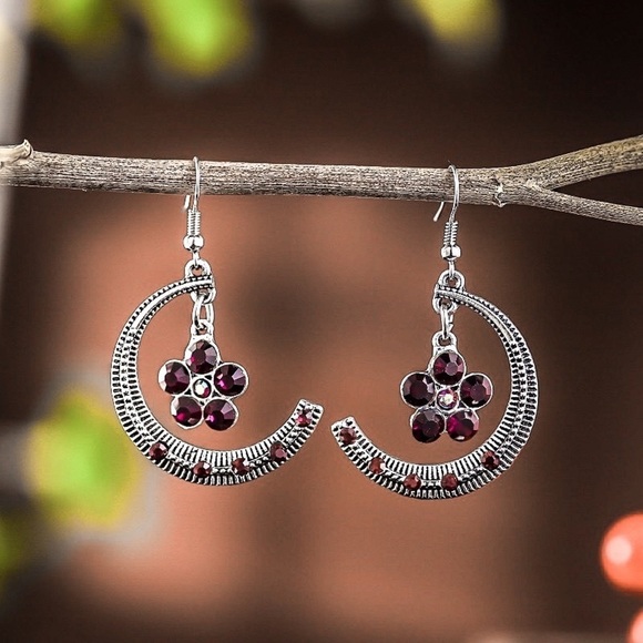 GlitzBlitz Boutique Jewelry - Any 3/$25! Purple Marquis Dangling Crescent Moon Drop Earrings